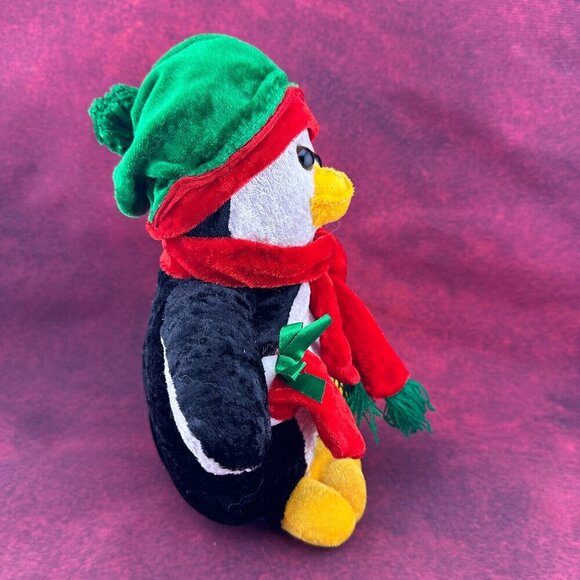 HOLIDAY CHRISTMAS PINQUIN 10" PLUSH TOY w/HAT, SCARF & STOCKING - Picture 3 of 7